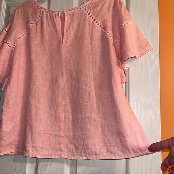 Symple NYC 100% Linen Flutter Sleeve Blouse - Picture 6 of 11